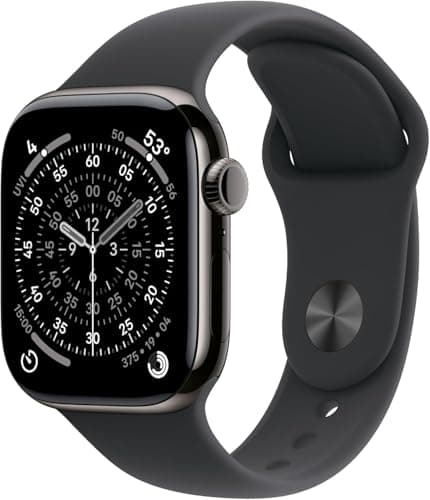 Apple Watch Series 11 [GPS + Cellular, 42mm] Slate Titanium Case with Black Sport Band, M/L (Renewed Premium)