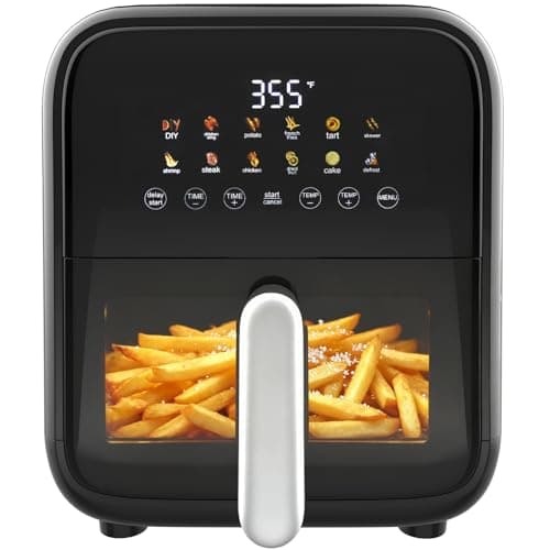 SUNVIVIPRO 7.5 Qt 12-in-1 Digital Air Fryer with Visible Window, Preset & DIY Functions, Nonstick Dishwasher-Safe Basket, Black