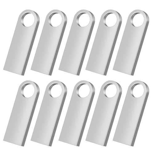 10 Pack 32GB Waterproof USB2.0 Flash Drive, Metal Memory Stick with Keychain, for System Back, Data Storage, Silver (10 Pack Metal USB Silver, 32GB)