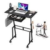 Adjustable Height Standing Desk with Drawer, Rolling Sit to Stand Up Desk with Wheels Height 31.5"-43.3" Small Mobile Laptop Standing Desk for Treadmill Walking Pad, Movable Classroom Podium (Black)