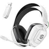 SKAPENDY 2.4GHz Wireless Gaming Headset for PS5, PS4, Switch, Mac, PC, Ultra-Low Latency, 50+ Hr Battery, Stereo Sound Gaming Headphones with Noise-Canceling Mic, Bright Black White