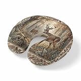 LXCPBNQT Neck Pillow Wild Elk Deer Natural Forest Scene Washable Memory Foam Pillow for Airplane Office Car Sleeping, Botanical Leaves Trees Travel Pillows U Shaped Stretch Neck Support Pillows