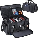 Aleemin Large DJ Cable File Bag with 8 Detachable Dividers, DJ Bag Padded with Multi-Compartment & Pockets for Music Equipment, DJ Travel Gig Bag Cords Organizer for Musician Instrument