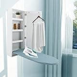 HAOREBAIYU Wall Mounted Ironing Board Cabinet with Mirror, Foldable V-Shaped Ironing Board & Storage Shelves, Space-Saving Wall Mount Ironing Station for Laundry Room, Closet, Dorm, Apartment