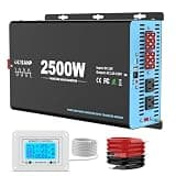 2500W Pure Sine Wave Power Inverter with Transfer Switch, 12V DC to 120V AC Converter, Auto Switch to Shore Power, 5000W Peak, Remote LCD Controller, USB & Type-C for RV, Truck, Off-Grid Use