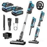 FzzboFlow Cordless Vacuum Cleaner, 700W 60KPa Portable Stick Vacuum with 3 Modes, 2x4.0Ah Batteries, 6 in 1 Stick Vacuum Cleaner, Brushless Motor, 2L Dust Cup for Floor, Carpet, Car