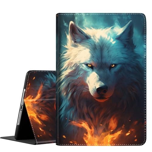 FDHHKJUKO Case for iPad Air 13 Inch (M3 2025 / M2 2024) & for iPad Pro 12.9 Case (6th/5th Gen 2022/2021), Slim Folding Stand Cover with Auto Wake/Sleep, White Wolf