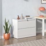 Calivox Lateral File Cabinet, 2-Drawer Metal Filing Cabinet with Lock, 35.4 Inch Wide Office Storage Cabinet for Letter Legal A4 Files, Anti-Tip Interlock