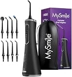 MySmile LP211 Cordless Water Flossers, Portable Rechargeable Oral Irrigator for Teeth Cleaning, 5 Cleaning Modes, IPX7 Waterproof, 8 Replacement Tips and a Storage Pouch (Midnight Black)