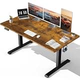 Veken 63" x 28" Super Large Standing Desk, Height Adjustable Electric Computer Desk, Sit to Stand Up, Modern Workstation for Home Office, Walking Pad, Writing, Gaming Bedroom Study, Brown