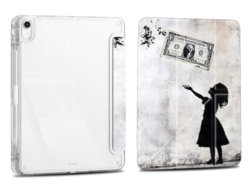 Case for iPad 10.2 Inch 9th/8th/7th Gen 2021/2020/2019, iPad Air 3 2019 10.5, Slim Clear Case with Pencil Holder，Multi-Angles Folding Y-Shaped Stand Cover, Girl Dollar Bill