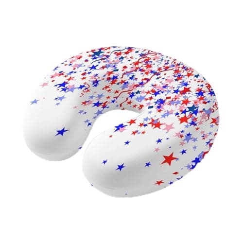 4th of July Travel Pillows U Shape Memory Foam Patriotic Stars Ribbon Plane Neck Pillows Head Support Comfort Portable Red White Blue Headrest Neck Pillow for Airplane Car Office Home Chair Sleeping