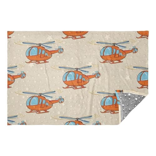 Jihqo Cute Cartoon Helicopter Travel Blanket Glowing in The Dark, Soft 2 in 1 Airplane Blanket 65" x 55", Foldable as Pillow, Luggage Sleeve & Backpack Clip