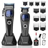 SUPRENT StormGray Professional Hair Clippers for Men - Cordless Barber Clippers & Zero-gapped Trimmer Set, Haircutting Kit with High Performance Motor, Blue Titanium-Coated Blades, Charging Stands