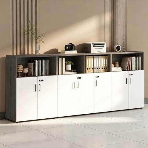 HSHBDDM File Cabinet with Password Lock, Wood Lateral Filing Cabinet for Letter/A4 Files, 3 Drawer with Door, Printer Stand with Open Shelves for Home Office