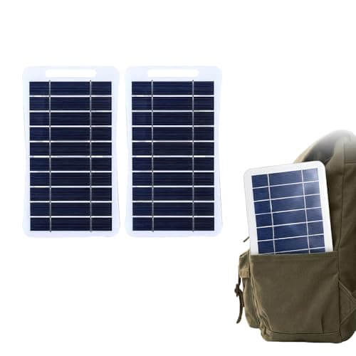 Portable USB Solar Panel – 5V 2W Plug in Solar Panels High Efficiency Monocrystalline Charger for Phone, Camera, Fan, Lantern – Camping Hiking Outdoor Travel (2pcs)