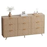 DUMOS Fluted Dresser,Chest of 9 Drawers for Bedroom, Large Fabric Dressers with Metal Frame & Wooden Top, Storage Organizer Closet for Living Room, Entryway, Oak