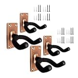 NUALLY Wall Mount Guitar Hanger, Universal Metal Hook Holder with Soft Foam Arms for Acoustic, Electric Guitars, Bass, Ukulele and String Instruments(Bronze,4 pcs)
