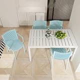 lafengyan Modern Indoor Outdoor Dining Set with Ergonomic PP Chairs and 55 Inch Table – Powder-Coated Metal Legs, Stackable Design for Patios, Kitchens, Offices