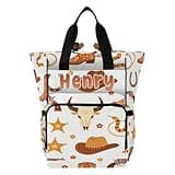 VELINTE Personalized Cowboy Hat Bull Diaper Bag Backpack, Skull Large Capacity Unisex Travel Baby Bag with Insulated Bottle Pockets & Stroller Straps, Gift for Boys Girls Mom Dad