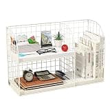 VHDY85KA Bookcase Desktop Storage Rack, Office File, 2-Layer Desk Bookshelf, Small Children's Organizing, 15.7 X 6.2 9.8 Inch, White Organizer Shelves