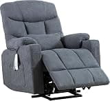 Adjustable Lay Flat Large Power Recliner Sofa with Heat and Massage Oversized Fabric Lift Recliner Chair with Lumbar Pillow Cup Holders for Living Room