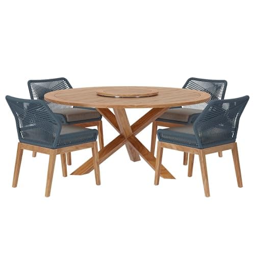 Oakestry Wellspring 5-Piece Outdoor Patio Teak Wood Dining Set with Round Table