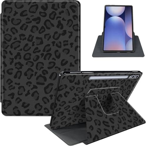 Case for Samsung Galaxy Tab S10 Ultra (2024)/Tab S9 Ultra (2023) 14.6-Inch, PU Leather Stand Cover with Auto Sleep/Wake, Shockproof TPU Back, Black Leopard Print
