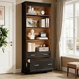 LOVEZOE Bookcase with Drawers, White Bookshelf for Home Office Living Room, Particle Board with Melamine Finish, Anti Tip Kit Included