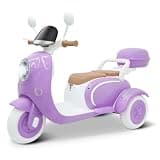 Beblinglet 12V Ride on Motorcycle, 2 Seater Kids Electric Moped Scooter with Storage Box, Music, LED Light, Horn, 2x50W Motor, 60 mins Ride Time, Ride on Toys for Girls Boys Ages 3-6, Purple