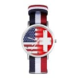 ZMYAPQO Switzerland American Flag Watches for Men