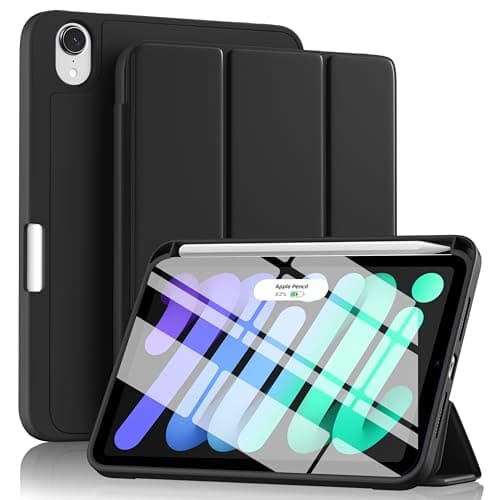Akkerds Compatible with iPad mini A17 Pro Case 2024/iPad mini 6 Case 2021 8.3 Inch with Pencil Holder, for iPad mini 7/6th Gen Case with Trifold Stand Cover/TPU Back, Auto Wake/Sleep, Black