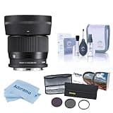 Sigma 56mm f/1.4 DC DN Contemporary Lens for L Mount, Bundle with 55mm Essential Filter Kit, Cleaning and Cloth