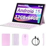 Tablet Android 15, 10 inch 12GB RAM+64GB ROM/1TB Expand, 2 in 1 Tablets with Keyboard Case Mouse Stylus, 1.8GHz Quad-core Processor, 1280*800 IPS HD Touch Screen, 8MP Camera, 5G Wi-Fi 6 BT5.0 Computer
