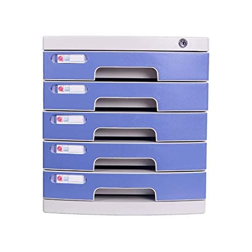 File Cabinet, Desktop File Storage Cabinet, Office Data Storage, PP Plastic Drawer Cabinet With Lock Blue/5-layer