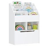 UTEX Kids Bookshelf with Movable Toy Box, Toddler Book Shelf and Toy Storage, Children Book Display Rack Toy Chest Combo for Kids Room & Nursery, White