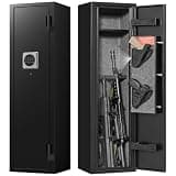 Marcree Gun Safe, 2-3 Quick Access Small Digital Rifle Safe with Alarm System, Assembled Gun Cabinet with Removable Shelf, 180° Opening Door, Shotgun Safe for Home Closet Bedroom, LED Light, 51.98" H