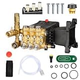 High Pressure Washer Water Pump, 4000PSI 275bar 4GPM 15Lpm 3/4" Shaft Horizontal Triplex Plunger Power Washer Pump Replacement, with Detachable Pressure Adjustment Unloader,Shaft fits Cat General AR