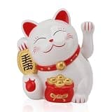 Jwthee 5.5in Lucky Cat Waving Arm, Electric Waving Lucky Fortune Cat Lucky Figurines Cat Waving Arm Statue Maneki Neko Lucky Fengshui Cat for Home Display Car Decor