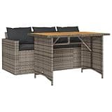 Kaorsrow 3-Seater Garden Dining Set, Grey PE Rattan Outdoor Furniture with Removable Cushions, Modern Rectangular Sofa for Patio Balcony and Terrace, Powder-Coated Steel Frame