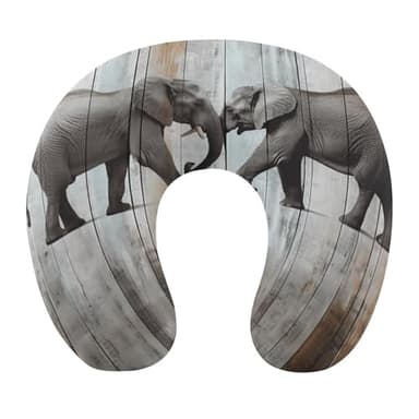 VstaDank Elephant on Wood Travel Pillow Comfortable U Shape Memory Foam Pillows Relieve Fatigue Portable Neck Pillow Office Napping Pillows for Planes Trains Self-Driving Cars