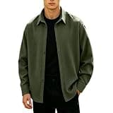 Ctreela Textured Lightweight Button Up Shirt Jacket for Men Fall Casual Long Sleeve Shacket Relaxed Fit Outerwear Army Green