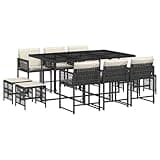 WRJENFSC 11 Piece Garden Dining Set Black PE Rattan Outdoor Furniture Set with Large Tempered Glass Table and 10 Seater Cushioned Chairs for Patio Backyard Conservatory Space-Saving Design