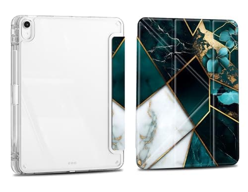 Case for iPad 10.2 Inch 9th/8th/7th Gen 2021/2020/2019, iPad Air 3 2019 10.5, Slim Clear Case with Pencil Holder，Multi-Angles Folding Y-Shaped Stand Cover, Marble Abstract Geometric