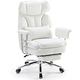 Sweetcrispy Executive Home Office Desk Chair - Ergonomic Big Tall High Back with Footrest & Lumbar Support, Reclining Height Adjustable, Comfy PU Leather Computer Gaming with Swivel Wheels, White