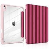 Yebiseven Case for iPad Air 11 Inch M4 M3 M2 2026 2025 2024, iPad Air 5th 4th Generation 10.9 Inch 2022 2020-[Pencil Holder], Shockproof Clear Hard Back, Trifold Stand,Auto Wake/Sleep, Burgundy Stripe