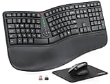 MEETION Ergonomic Keyboard and Mouse, Wireless Keyboard with Vertical Mouse, Split Curved Keyboard with Wrist Rest, Natural Typing USB Receiver Rechargeable Full Size, Windows/Mac/PC/Laptop, Large