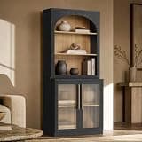ModernMate 70 Inch Arched Bookcase with Clear Acrylic Doors Black