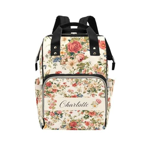 COWSROCK Personalized Diaper Backpack for Mom, Custom Name Baby Bag Backpack, Waterproof Diaper Bag with Multi Compartments, Floral Design, Gift for Baby Shower