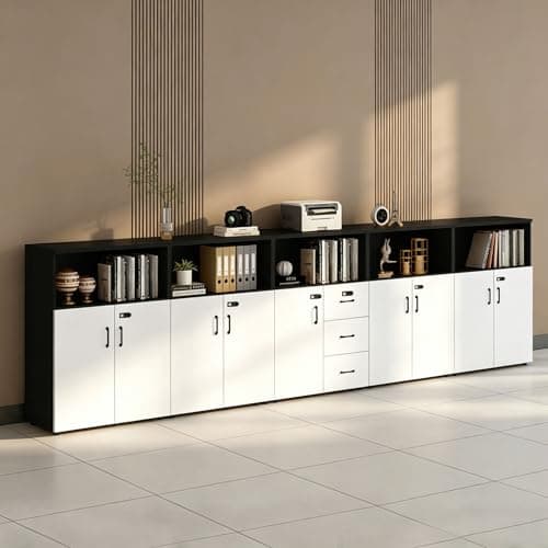 HSHBDDM File Cabinet with Password Lock, Wood Lateral Filing Cabinet for Letter/A4 Files, 3 Drawer with Door, Printer Stand with Open Shelves for Home Office